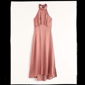 Satin Halter Midi Dress - Coral